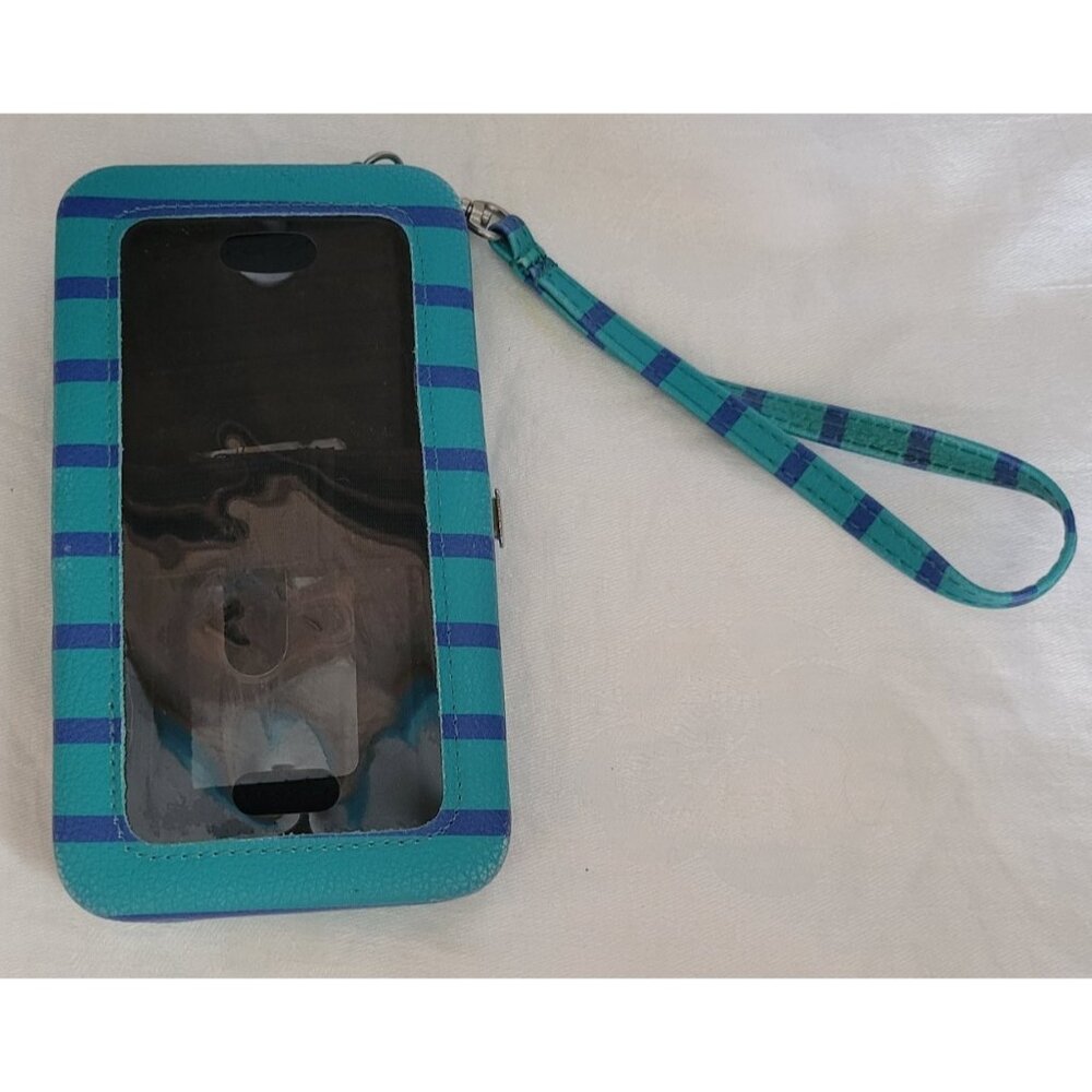 Phone Wallet Blue Turquoise Striped Carrying Strap sectional business coastal